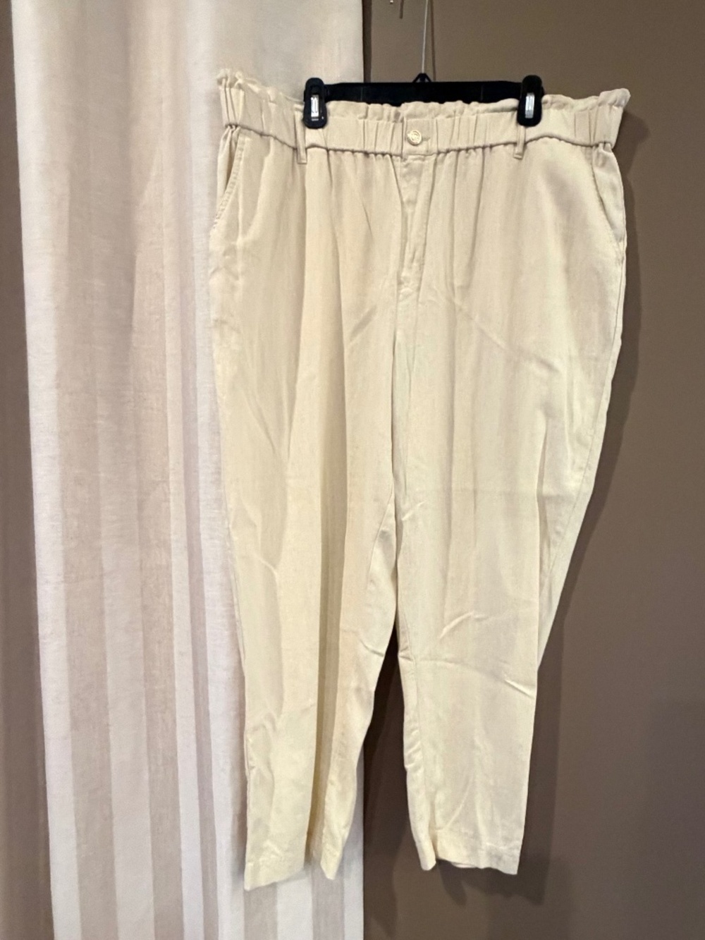 G by Girliana Black Label Ivory Linen Blend Pants elastic waist, Size 1X